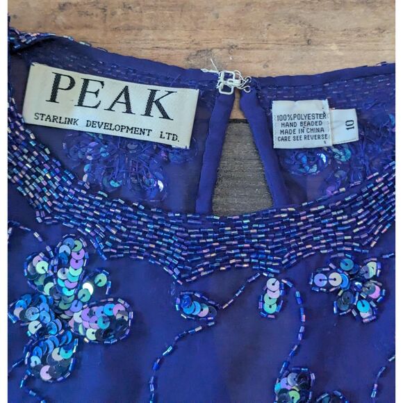 Vintage PEAK Starlink Hand-Beaded Tunic Top 10 Royal Blue Sequin Formal - Picture 2 of 5
